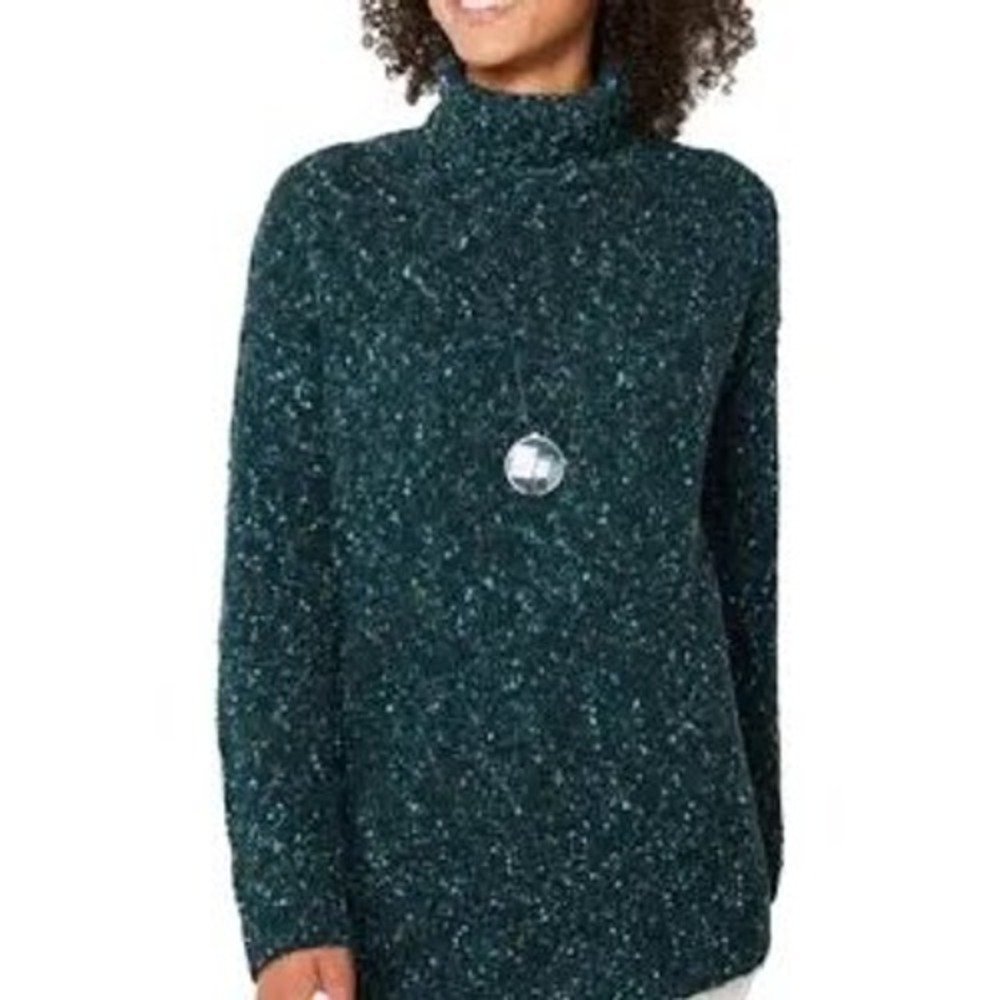 J. Jill multi tweed turtleneck sweater green women's size‎ XS petite cozy